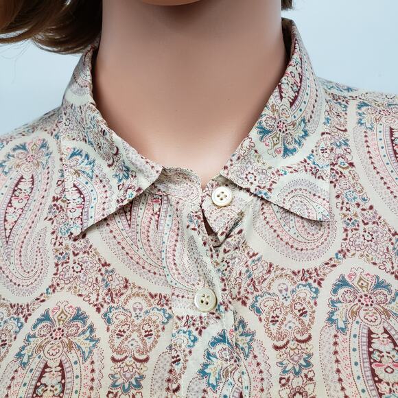 J. Crew The Perfect Shirt Paisley Silk Cotton Size 00 Long Sleeve Button Front - Picture 5 of 13
